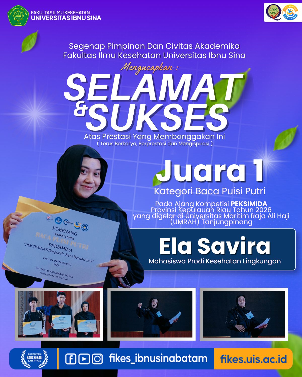 Artikel: Mahasiswa Fakultas Ilmu Kesehatan UIS Raih Juara 1 PEKSIMIDA Provinsi Kepulauan Riau 2026