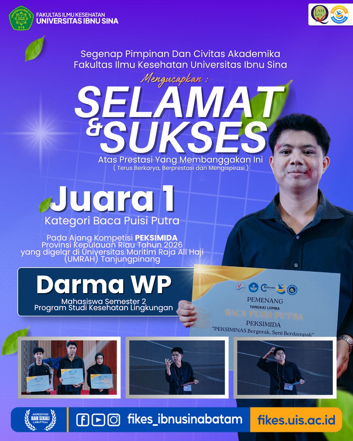 Mahasiswa Fakultas Ilmu Kesehatan UIS Raih Juara 1 PEKSIMIDA Provinsi Kepulauan Riau 2026